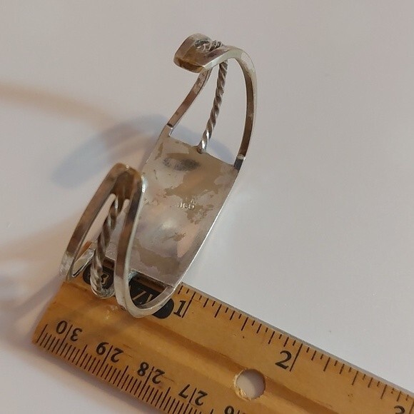 Vintage Alpaca Mexico Abalone MOP Faux Onyx Inlay Open Cuff Bracelet - Picture 8 of 9